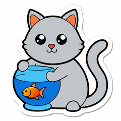 Create a sticker design of cat art vector illustrator