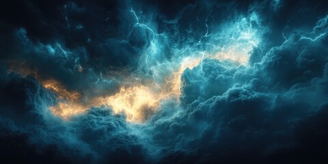 Blue and Yellow Lightning Bolts in Dark Storm Clouds