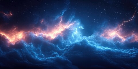 Fototapeta premium Cosmic Clouds with Lightning and Stars