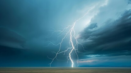 A stormy sky with lightning bolts and a field of grass