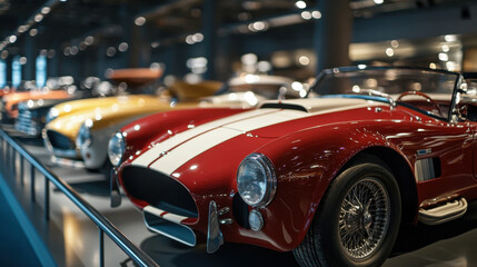Obraz premium Showcase of classic car models at an automotive museum exhibition