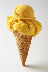 Appetizing mango ice cream in waffle cone isolated on white, cut-out, png, clipping path