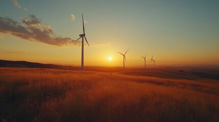 Obraz premium Wind Turbines at Sunset