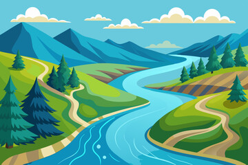 River water art vector illustrator