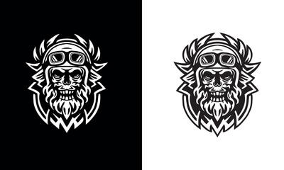 Obraz premium Biker skull head with beard.vector illustration on white background