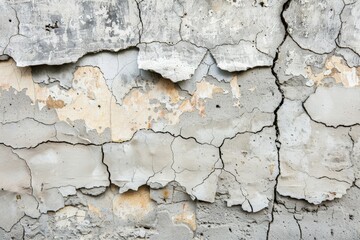 Close-up view of a rustic concrete wall showing signs of wear and peeling paint, Rustic concrete wall with visible wear and tear