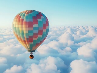 Fototapeta premium Vibrant Rainbow Hot Air Balloon Soaring in the Clouds