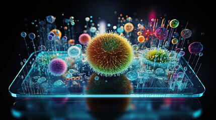 Obraz premium Colorful abstract shapes resembling microbes, microbiology concept