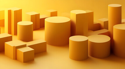 A minimalist arrangement of yellow geometric shapes creating a modern aesthetic.