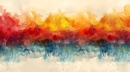 Fototapeta premium Watercolor illustration of the Spanish flag, its red and yellow stripes rippling softly against a light background with subtle hints of the arches of Spanish cathedrals,
