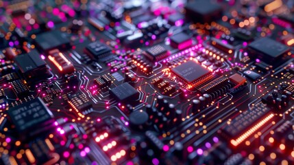 Obraz premium Close-up of a Circuit Board with Glowing Wires