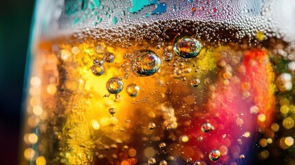 Close-up of Bubbles in a Glass of Fizzy Drink