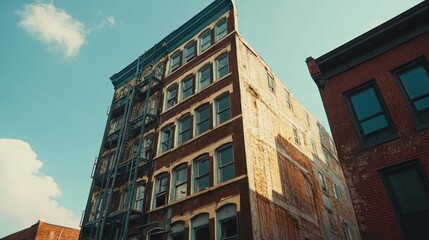 Brick Building with Fire Escape and Windows