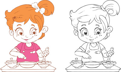 coloring page simple drawing of cartoon character  clean up the house, coloring book 