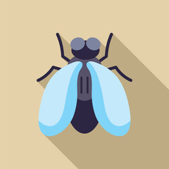 Cartoon house fly spreading germs with blue wings open wide