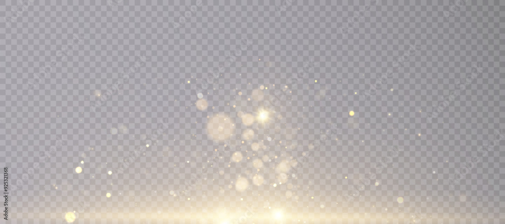 Aufkleber Glowing golden dust bokeh with reflections. Christmas glowing bokeh and glitter overlay texture for your design on transparent background. Golden particles abstract vector background.	
