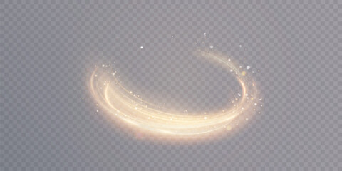 Spiral arc effect of bright glow in yellow-violet tones. Effect of shining magic lines twisted in space with flickering points of bright sparks. © Valeriia