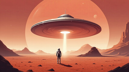 alien and ufo  illustration , aliens on mars