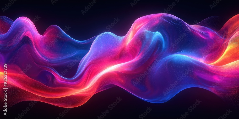 Poster Abstract Neon Waves with Glowing Particles