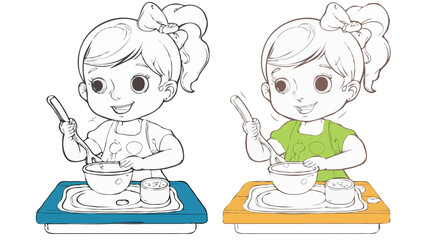 coloring page simple drawing of cartoon character  clean up the house, coloring book 