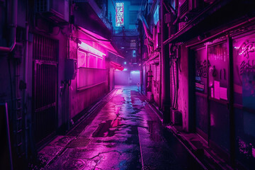 Fototapeta premium Neon Glowing Alleyway in Japan