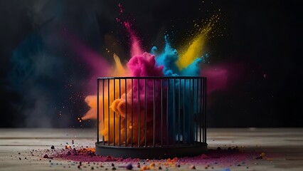  Holi powder explosions contained within a cage
