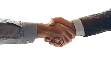 A real estate agent shaking hands with his client after maximizing the house sale contract, isolated on a transparent background 