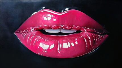 Captivating Close-Up of Glossy Pink Lips: Stunning Reflective Beauty for Striking Poster Decor in Modern Interiors or Trendy Sports Bars