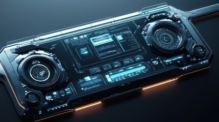 Fototapeta premium Futuristic Technology Interface with Circular Displays and Blue Glowing Details