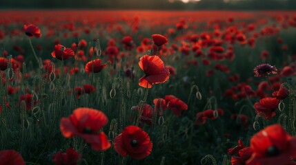 Fototapeta premium Stunning Red Poppy Field in Summer: Nature Photography