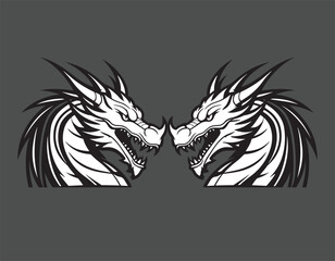 two dragons. Black and white logos and tattoos. flat design style. Suitable for e-sports, games, squads, etc. design template vector