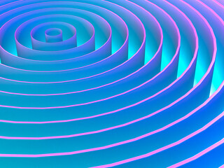 幻想的な光に照らされた同心円のパイプの3Dイラストレーション