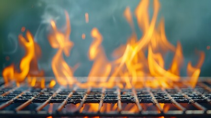 A close up of a grill with a lot of fire on it
