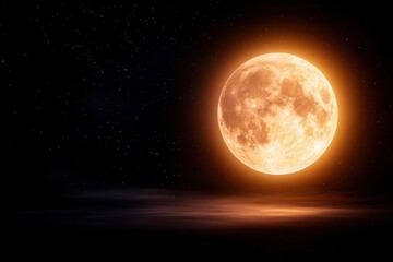 Naklejka premium A stunning view of a glowing moon against a dark night sky, radiating warm hues and creating a serene atmosphere.
