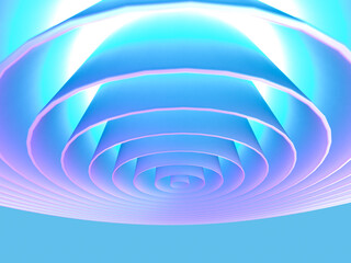 幻想的な光に照らされた同心円のパイプの3Dイラストレーション