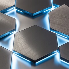 "High-Tech Hexagons: Sleek Industrial Abstract with 3D Metallic Plates"