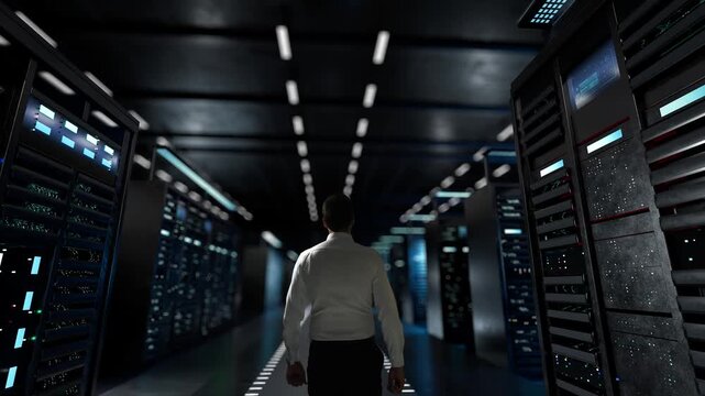 Decentralized apps. IT Administrator Activating Modern Data Center Server with Hologram.