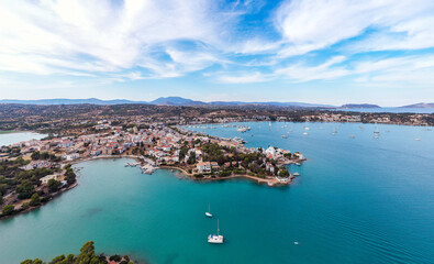 Obraz premium Greece, Aerial drone view of Porto Cheli, a summer resort town in Argolis, Peloponnese