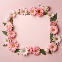 Fototapeta premium Pink flowers Feminine Floral Wallpaper in Flat Lay Style, Mother's Day Sale, female with empty space.