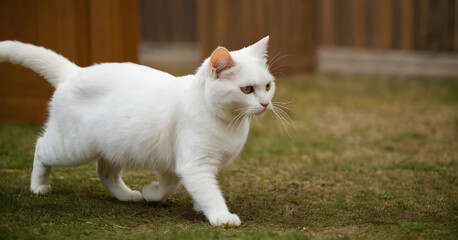 white cat on green grass
