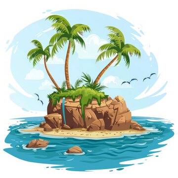 recommend clip art: Desert island in the ocean cartoon vector illustration isolated on white background
