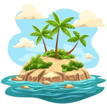 recommend clip art: Desert island in the ocean cartoon vector illustration isolated on white background
