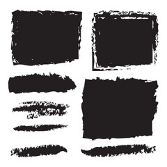 Set of paint brush stroke, ink splatter and artistic design elements, Dirty watercolor texture, box, frame, grunge background, black paint, ink brush stroke