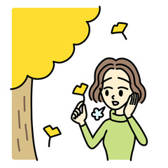 A sentimental woman sighing under a tree