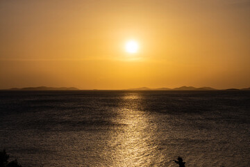 Beautiful sunset over small tourist town of Primosten, Croatia