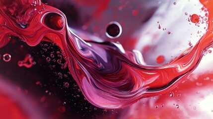 Abstract Red Liquid Swirling with Bubbles