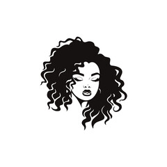 Curly hair woman logo, aesthetics