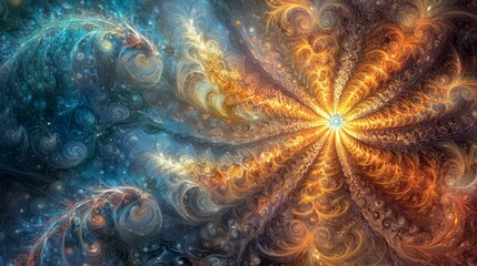 Obraz premium Mystical form existing beyond human thought, composed of intricate patterns and celestial light, eluding comprehension