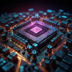 Abstract technology circuit design CPU motherboard of a computer board and processor created with Generative AI	