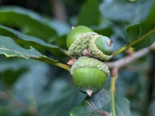 Obraz premium Young acorns of Sessile Oak (Qercus petraea)
